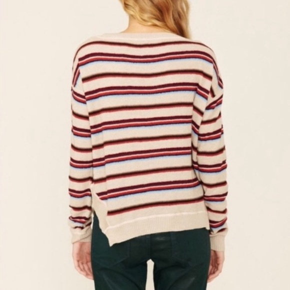 Free People Beach Roadtrip Striped Hi-Low Sweater Tan Size Small - Picture 2 of 8